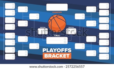Playoffs bracket. Playoffs grid. Sport tournament bracket. Game and competition schedule. Season final. Team and players. Championship winner. Match score. Vector poster