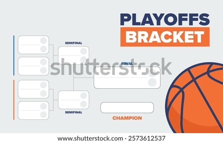 Playoffs bracket. Playoffs grid. Sport tournament bracket. Game and competition schedule. Season final. Team and players. Championship winner. Match score. Vector poster
