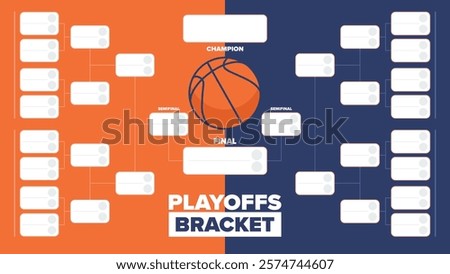 Playoffs bracket. Playoffs grid. Sport tournament bracket. Game and competition schedule. Season final. Team and players. Championship winner. Match score. Vector poster