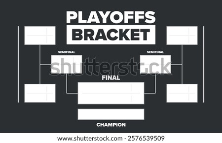 Playoffs bracket. Playoffs grid. Sport tournament bracket. Game and competition schedule. Season final. Team and players. Championship winner. Match score. Vector poster
