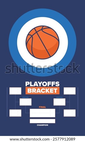 Playoffs bracket. Playoffs grid. Sport tournament bracket. Game and competition schedule. Season final. Team and players. Championship winner. Match score. Vector poster