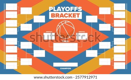 Playoffs bracket. Playoffs grid. Sport tournament bracket. Game and competition schedule. Season final. Team and players. Championship winner. Match score. Vector poster
