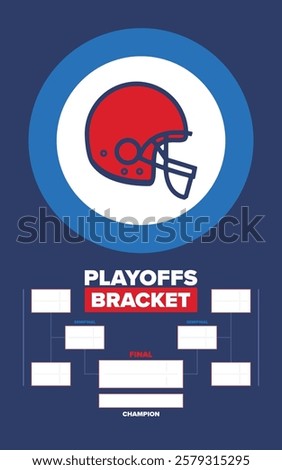 Playoffs bracket. Playoffs grid. Sport tournament bracket. Game and competition schedule. Season final. Team and players. Championship winner. Match score. Vector poster