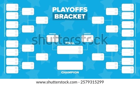 Playoffs bracket. Playoffs grid. Sport tournament bracket. Game and competition schedule. Season final. Team and players. Championship winner. Match score. Vector poster