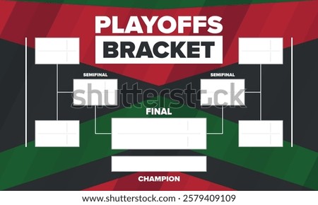 Playoffs bracket. Playoffs grid. Sport tournament bracket. Game and competition schedule. Season final. Team and players. Championship winner. Match score. Vector poster