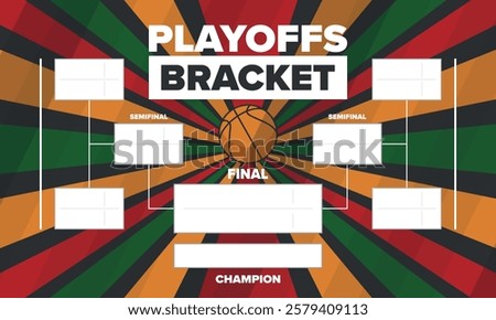 Playoffs bracket. Playoffs grid. Sport tournament bracket. Game and competition schedule. Season final. Team and players. Championship winner. Match score. Vector poster