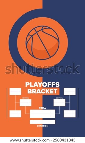 Playoffs bracket. Playoffs grid. Sport tournament bracket. Game and competition schedule. Season final. Team and players. Championship winner. Match score. Vector poster