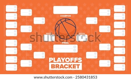 Playoffs bracket. Playoffs grid. Sport tournament bracket. Game and competition schedule. Season final. Team and players. Championship winner. Match score. Vector poster