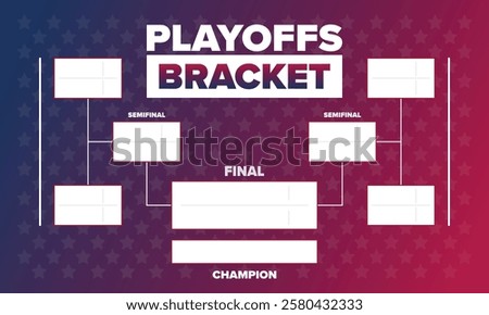 Playoffs bracket. Playoffs grid. Sport tournament bracket. Game and competition schedule. Season final. Team and players. Championship winner. Match score. Vector poster