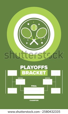 Playoffs bracket. Playoffs grid. Sport tournament bracket. Game and competition schedule. Season final. Team and players. Championship winner. Match score. Vector poster