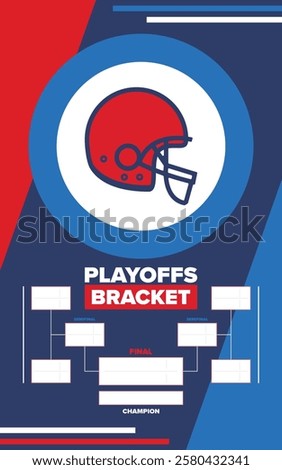 Playoffs bracket. Playoffs grid. Sport tournament bracket. Game and competition schedule. Season final. Team and players. Championship winner. Match score. Vector poster