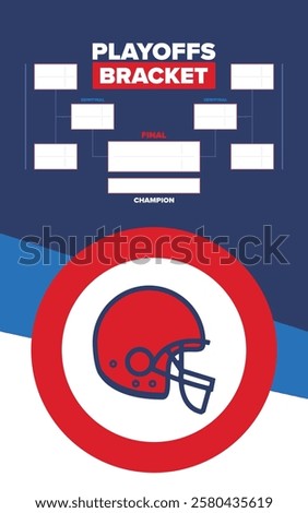 Playoffs bracket. Playoffs grid. Sport tournament bracket. Game and competition schedule. Season final. Team and players. Championship winner. Match score. Vector poster
