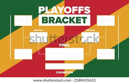 Playoffs bracket. Playoffs grid. Sport tournament bracket. Game and competition schedule. Season final. Team and players. Championship winner. Match score. Vector poster
