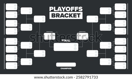 Playoffs bracket. Playoffs grid. Sport tournament bracket. Game and competition schedule. Season final. Team and players. Championship winner. Match score. Vector poster