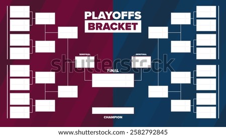Playoffs bracket. Playoffs grid. Sport tournament bracket. Game and competition schedule. Season final. Team and players. Championship winner. Match score. Vector poster