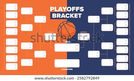 Playoffs bracket. Playoffs grid. Sport tournament bracket. Game and competition schedule. Season final. Team and players. Championship winner. Match score. Vector poster