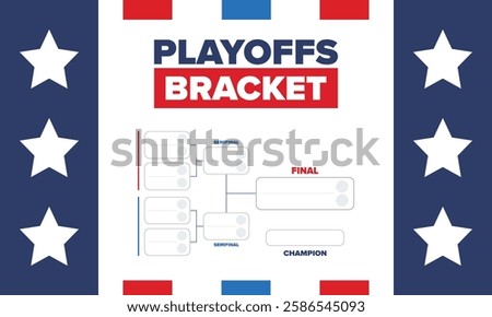 Playoffs bracket. Playoffs grid. Sport tournament bracket. Game and competition schedule. Season final. Team and players. Championship winner. Match score. Vector poster