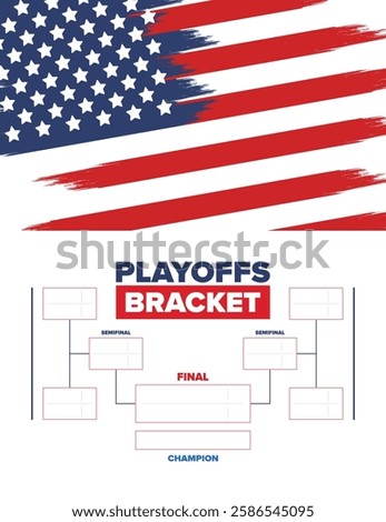 Playoffs bracket. Playoffs grid. Sport tournament bracket. Game and competition schedule. Season final. Team and players. Championship winner. Match score. Vector poster