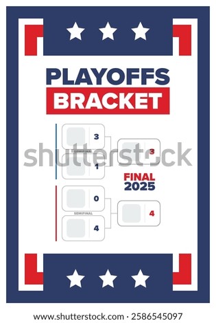 Playoffs bracket. Playoffs grid. Sport tournament bracket. Game and competition schedule. Season final. Team and players. Championship winner. Match score. Vector poster