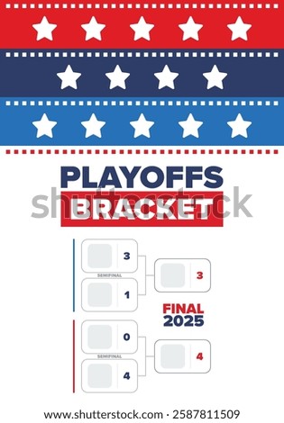 Playoffs bracket. Playoffs grid. Sport tournament bracket. Game and competition schedule. Season final. Team and players. Championship winner. Match score. Vector poster