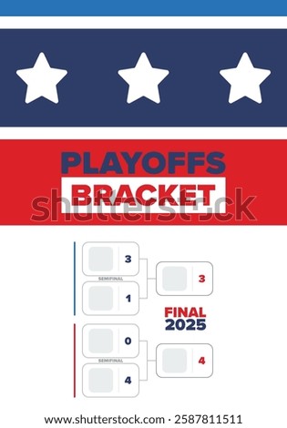 Playoffs bracket. Playoffs grid. Sport tournament bracket. Game and competition schedule. Season final. Team and players. Championship winner. Match score. Vector poster