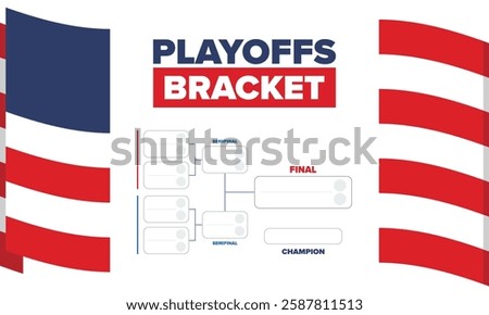 Playoffs bracket. Playoffs grid. Sport tournament bracket. Game and competition schedule. Season final. Team and players. Championship winner. Match score. Vector poster