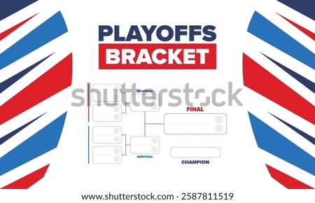 Playoffs bracket. Playoffs grid. Sport tournament bracket. Game and competition schedule. Season final. Team and players. Championship winner. Match score. Vector poster