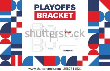 Playoffs bracket. Playoffs grid. Sport tournament bracket. Game and competition schedule. Season final. Team and players. Championship winner. Match score. Vector poster