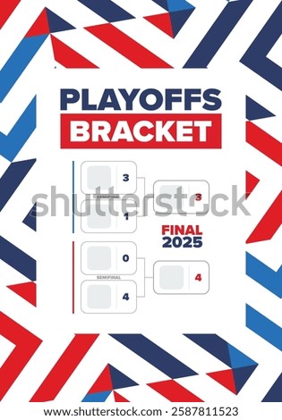 Playoffs bracket. Playoffs grid. Sport tournament bracket. Game and competition schedule. Season final. Team and players. Championship winner. Match score. Vector poster