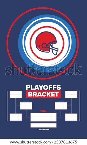 Playoffs bracket. Playoffs grid. Sport tournament bracket. Game and competition schedule. Season final. Team and players. Championship winner. Match score. Vector poster