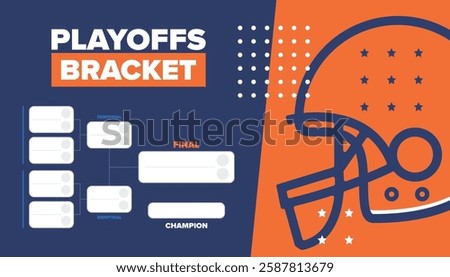 Playoffs bracket. Playoffs grid. Sport tournament bracket. Game and competition schedule. Season final. Team and players. Championship winner. Match score. Vector poster