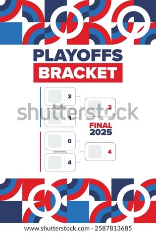 Playoffs bracket. Playoffs grid. Sport tournament bracket. Game and competition schedule. Season final. Team and players. Championship winner. Match score. Vector poster