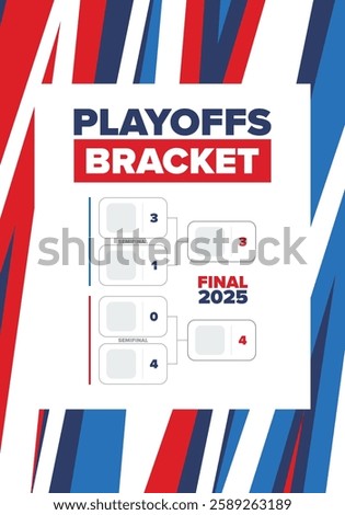 Playoffs bracket. Playoffs grid. Sport tournament bracket. Game and competition schedule. Season final. Team and players. Championship winner. Match score. Vector poster