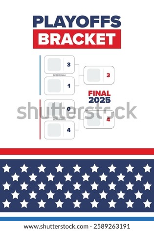 Playoffs bracket. Playoffs grid. Sport tournament bracket. Game and competition schedule. Season final. Team and players. Championship winner. Match score. Vector poster