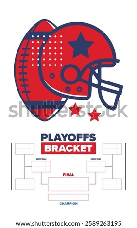 Playoffs bracket. Playoffs grid. Sport tournament bracket. Game and competition schedule. Season final. Team and players. Championship winner. Match score. Vector poster