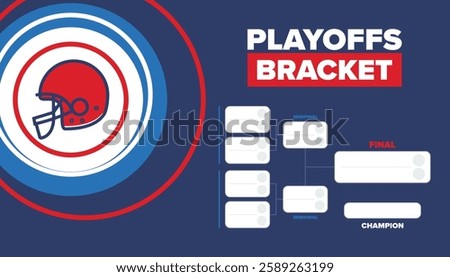 Playoffs bracket. Playoffs grid. Sport tournament bracket. Game and competition schedule. Season final. Team and players. Championship winner. Match score. Vector poster