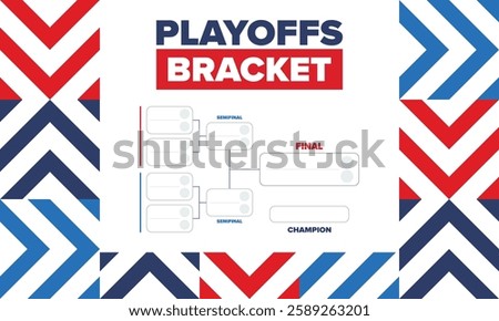 Playoffs bracket. Playoffs grid. Sport tournament bracket. Game and competition schedule. Season final. Team and players. Championship winner. Match score. Vector poster