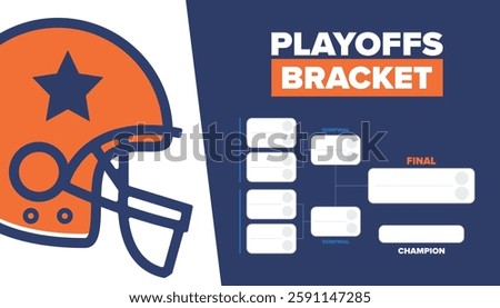 Playoffs bracket. Playoffs grid. Sport tournament bracket. Game and competition schedule. Season final. Team and players. Championship winner. Match score. Vector poster