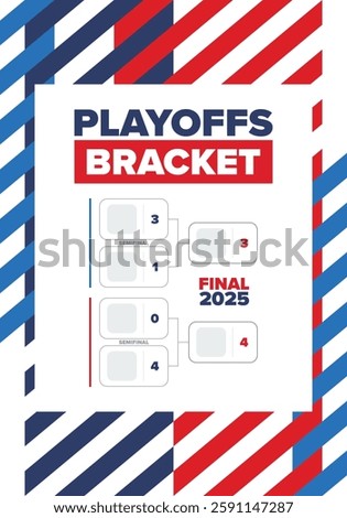Playoffs bracket. Playoffs grid. Sport tournament bracket. Game and competition schedule. Season final. Team and players. Championship winner. Match score. Vector poster