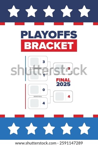 Playoffs bracket. Playoffs grid. Sport tournament bracket. Game and competition schedule. Season final. Team and players. Championship winner. Match score. Vector poster