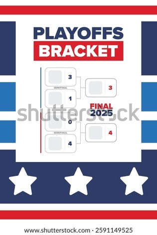 Playoffs bracket. Playoffs grid. Sport tournament bracket. Game and competition schedule. Season final. Team and players. Championship winner. Match score. Vector poster