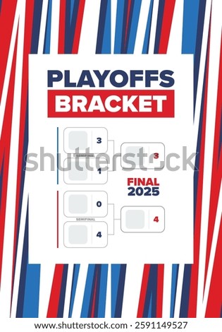 Playoffs bracket. Playoffs grid. Sport tournament bracket. Game and competition schedule. Season final. Team and players. Championship winner. Match score. Vector poster