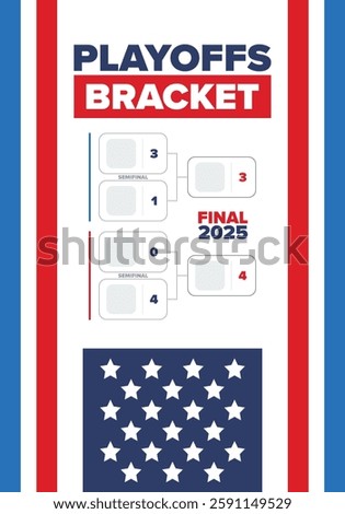 Playoffs bracket. Playoffs grid. Sport tournament bracket. Game and competition schedule. Season final. Team and players. Championship winner. Match score. Vector poster