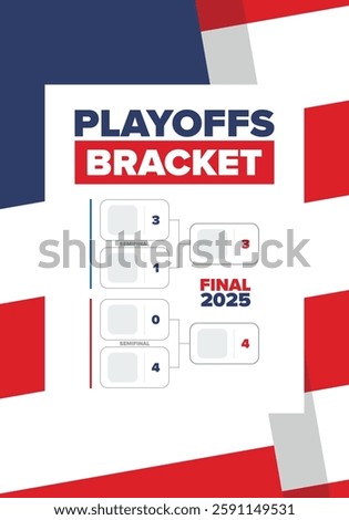 Playoffs bracket. Playoffs grid. Sport tournament bracket. Game and competition schedule. Season final. Team and players. Championship winner. Match score. Vector poster