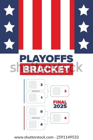 Playoffs bracket. Playoffs grid. Sport tournament bracket. Game and competition schedule. Season final. Team and players. Championship winner. Match score. Vector poster