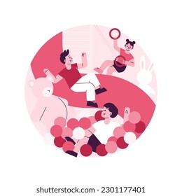 Playroom for kids abstract concept vector illustration. Playing space for kids, indoor playgrounds, all in one children activity, toys and furniture, neutral home playroom decor abstract metaphor.