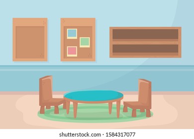 playroom table chairs shelf board memo decoration vector illustration