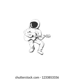 Аstronaut plays guitar without background