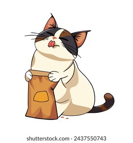 Сat plays with a toy. Vector illustration for a pet store. Domestic cat and accessories