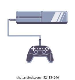 Playstation with controller on white background. Device for playing.